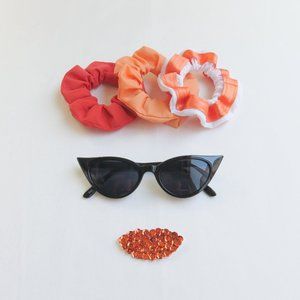 Orange Scrunchies - Set of 3 - Upcycled - Satin
